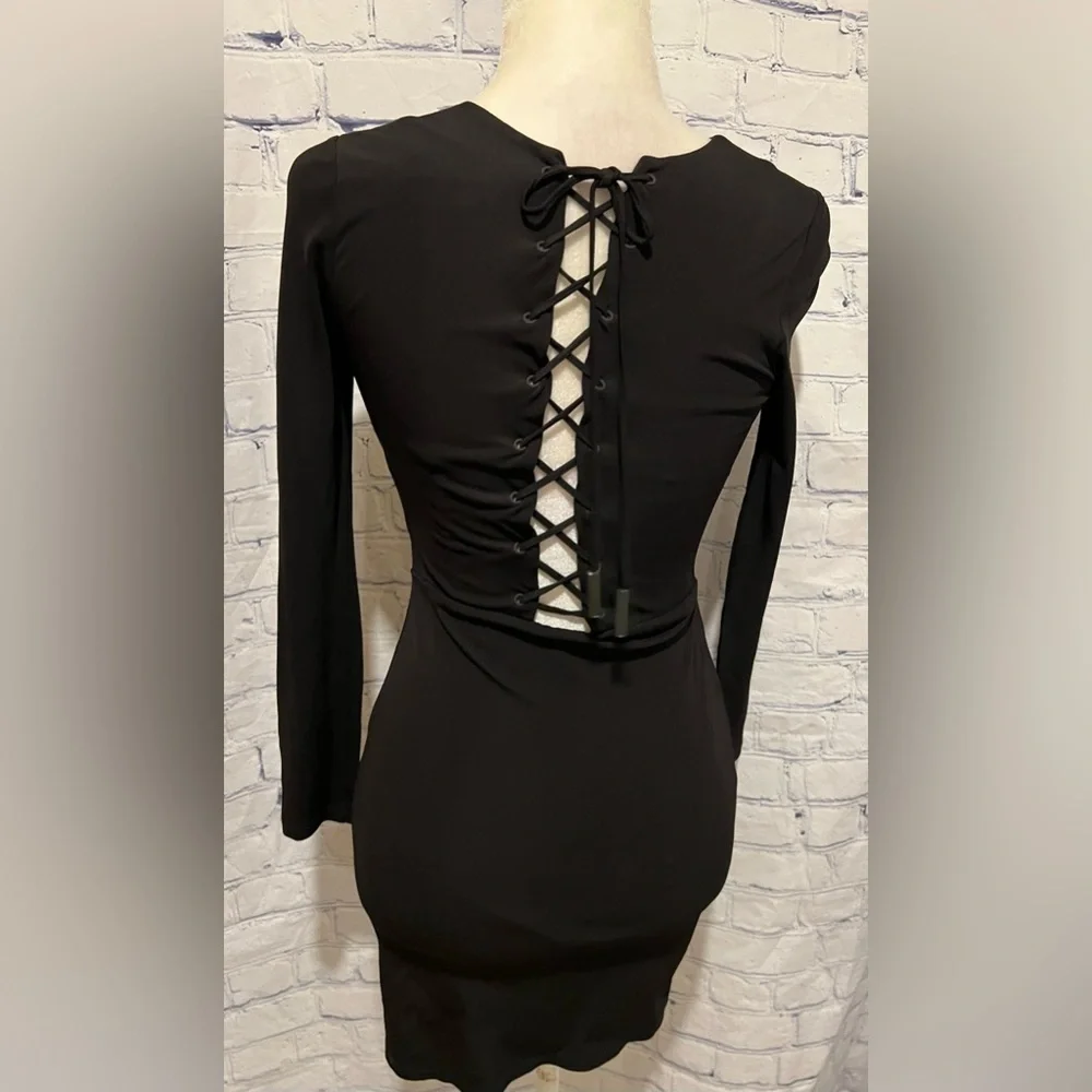 Kendall + Kylie Black Lace Up Long Sleeve Dress Size 6 - Picture 5 of 7